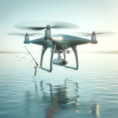 Best drone for fishing hovering over a tranquil lake, showcasing modern design and advanced fishing technology on a serene day.