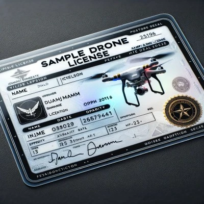 Drone license card with a drone image, symbolizing the official certification for drone piloting.