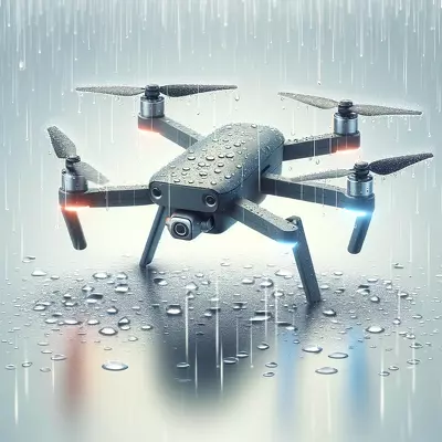 Waterproof drone flying in rain, demonstrating advanced follow-me technology for outdoor adventures.